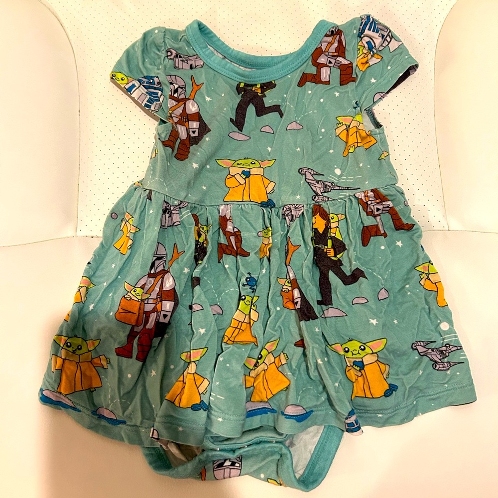 Star Wars Grogu & Friends Shirt Sleeve Twirl Dress w/ Bodysuit Size 6-12m